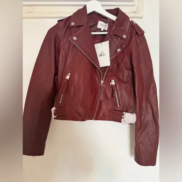 Sezane Zigg Leather Jacket in wine red burgundy - Picture 3 of 5